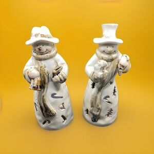 Set of 2 Kirkland Snowman Tea Candle Holders w/‎ Cutouts